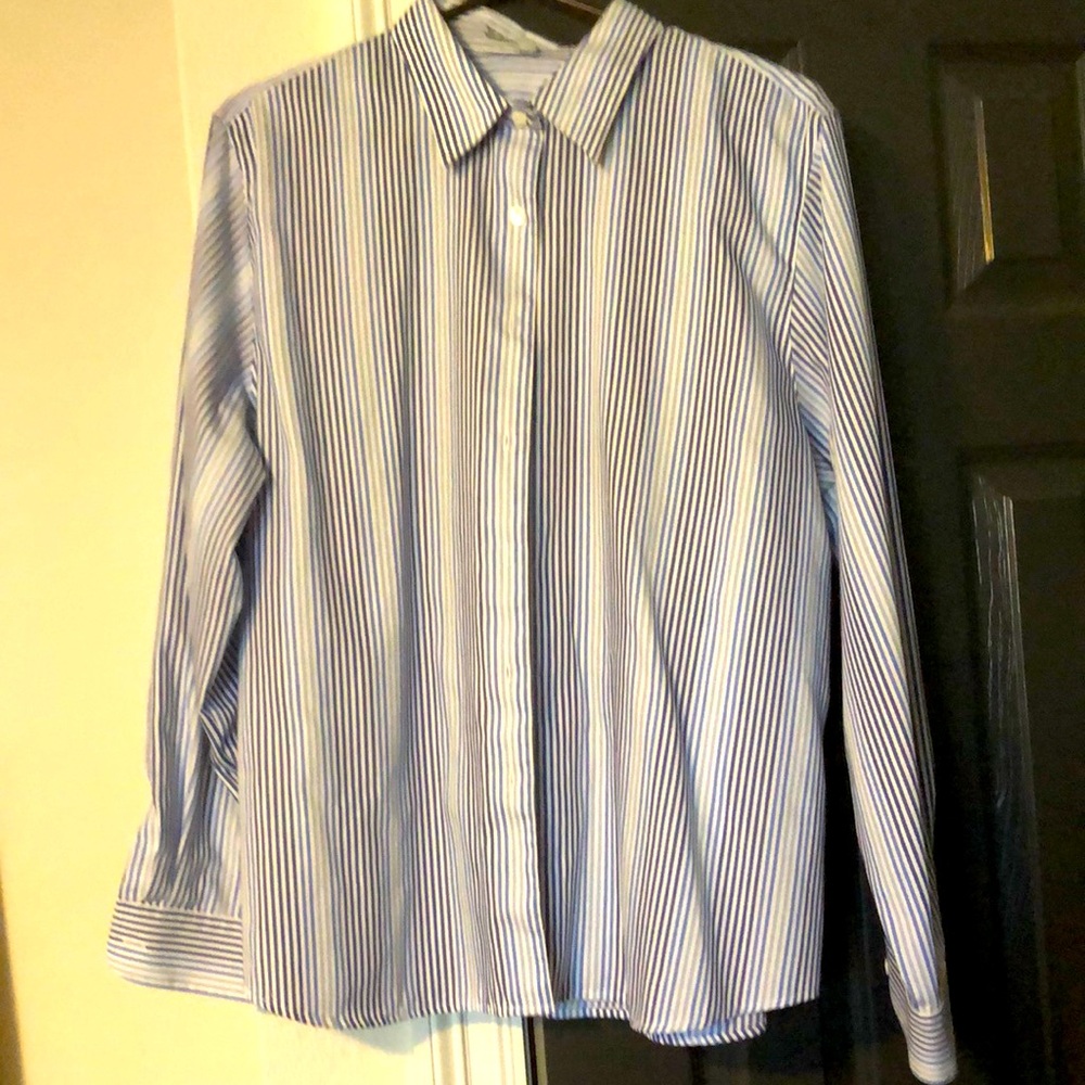 Fox Croft button up blue striped women’s shirt